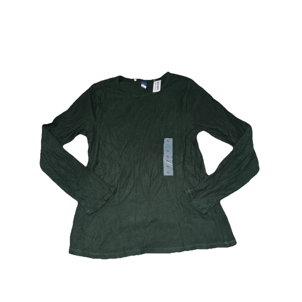 New Old Navy Ribbed T-Shirt Top Women Green Long Sleeve XL